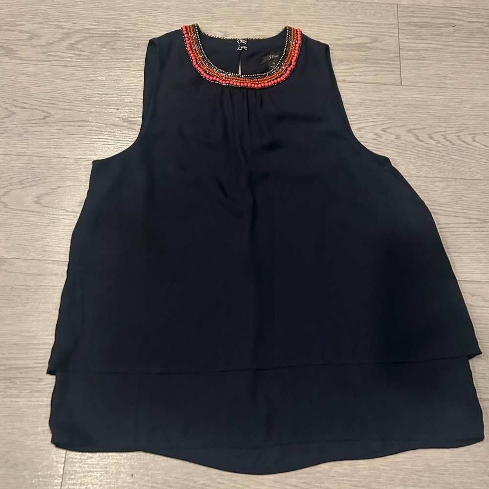 J Crew Sleeveless Layered Top Colorful Beaded Neckline Size 4